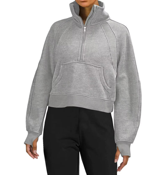 LEEDYA Womens Half Zip Pullover Sweater Long Sleeve Mock Neck Sweatshirt Winter Sport Coat Grey S