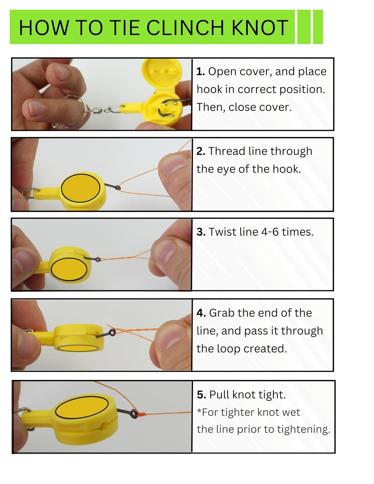 Mercury USA 8pcs Fishing Knot Tying Tool Gadget | Fishing Line Cutter | Multifunctional Safety Fishing Tool | Easy Hook Storing Device | Handy Tool for Fisherman | Ice Fly Fishing (Green)