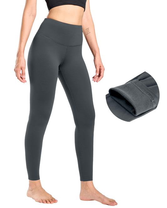 ISEEGZ Women's Fleece Lined Leggings Thermal Warm Winter Tights High Waisted Thick Hiking Yoga Pants Hiding Pockets Grey