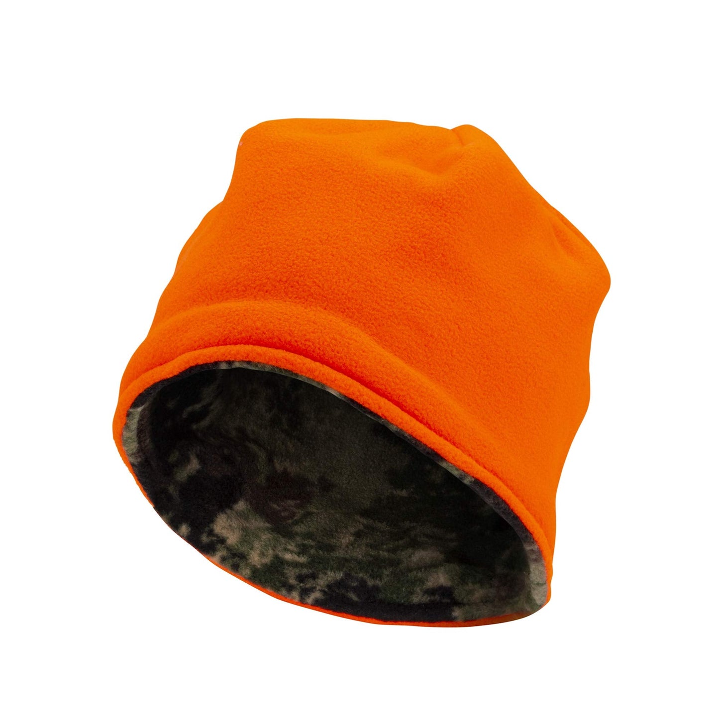 North Mountain Gear Reversible Men's Blaze Orange Beanie - Camoflauge Hunting Fleece Hat