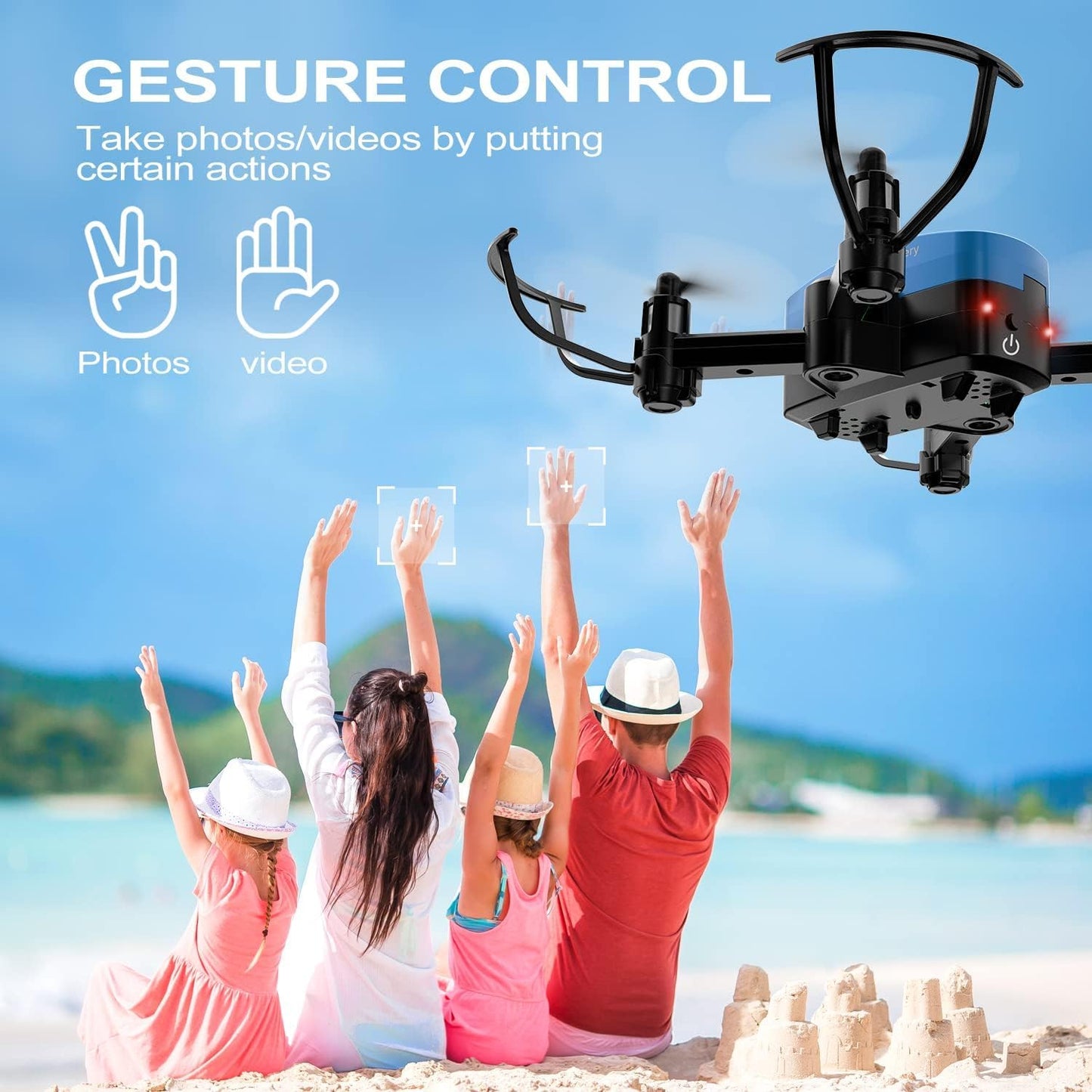 W Mini Drone with Camera for Kids and Adults, 1080p FPV Drones Toys for Ages 8-13, Pocket RC Quadcopter with Foldable Wings, Altitude Hold, Headless Mode, 3D Flips, Voice Gesture Control, Remote Control Drone, 2 Batteries