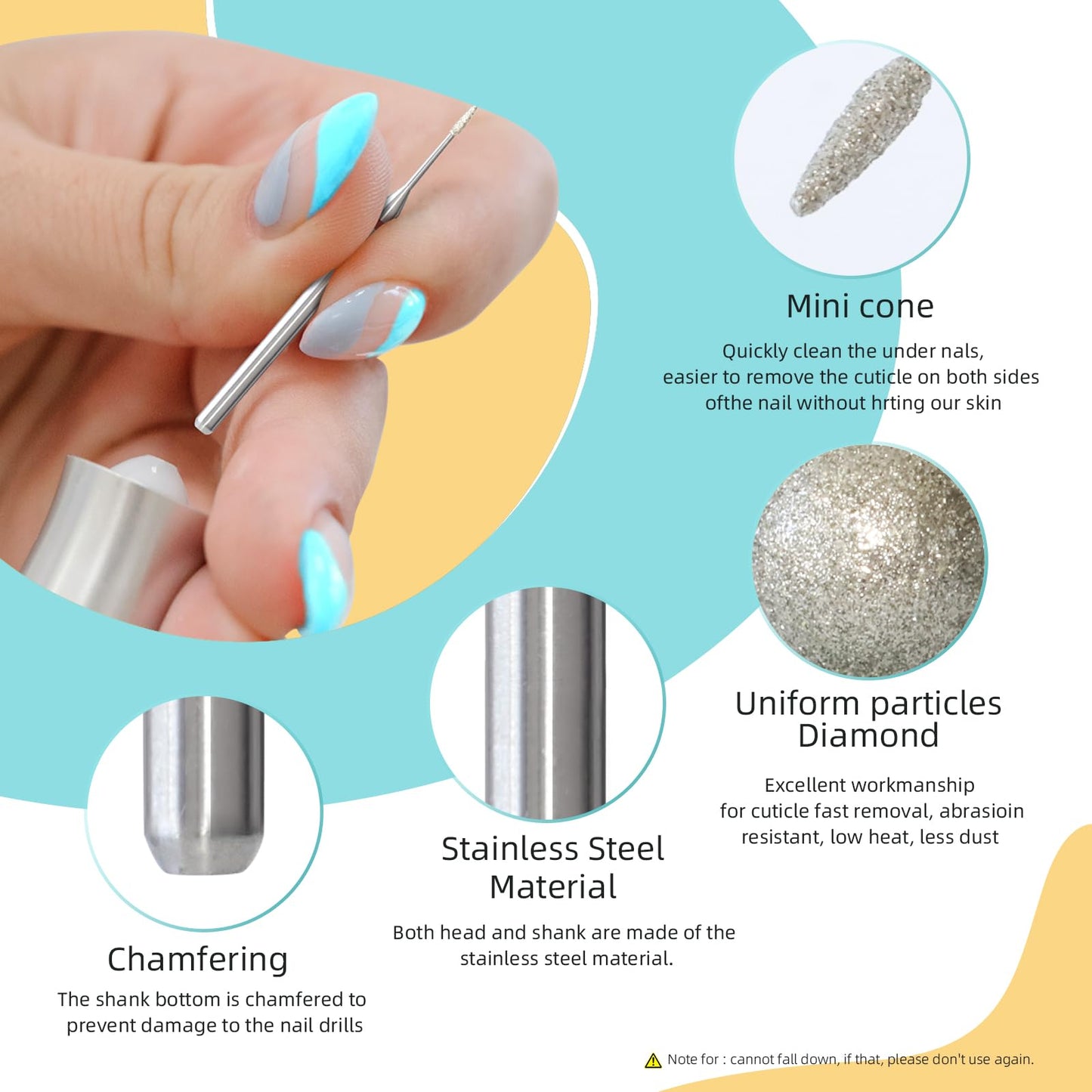 HYTOOS 1mm Mini Cone Cuticle Clean Nail Drill Bit, Nail Bits Professional Safety Under Nail Cleaner Burr for Cuticle Dead Skin, Electric Nails Drill Accessories, Fine