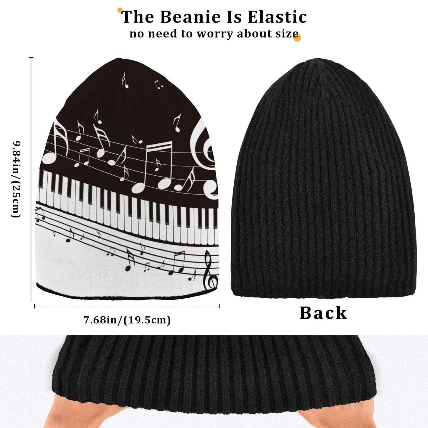 OTVEE Cuffed Knit Beanie Hat for Women Men Soft Warm Winter Hat Cap Piano Keys Musical Notes Skull Cap Slouchy Beanie