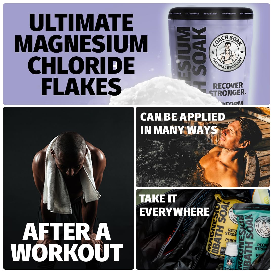 Coach Soak Recovery Bath Soak - Faster Absorption Than Epsom Salt for Pain - Rejuvenating Magnesium Flakes with 21 Minerals, Essential Oils & Bath Salts, 3lbs (Calming Lavender)