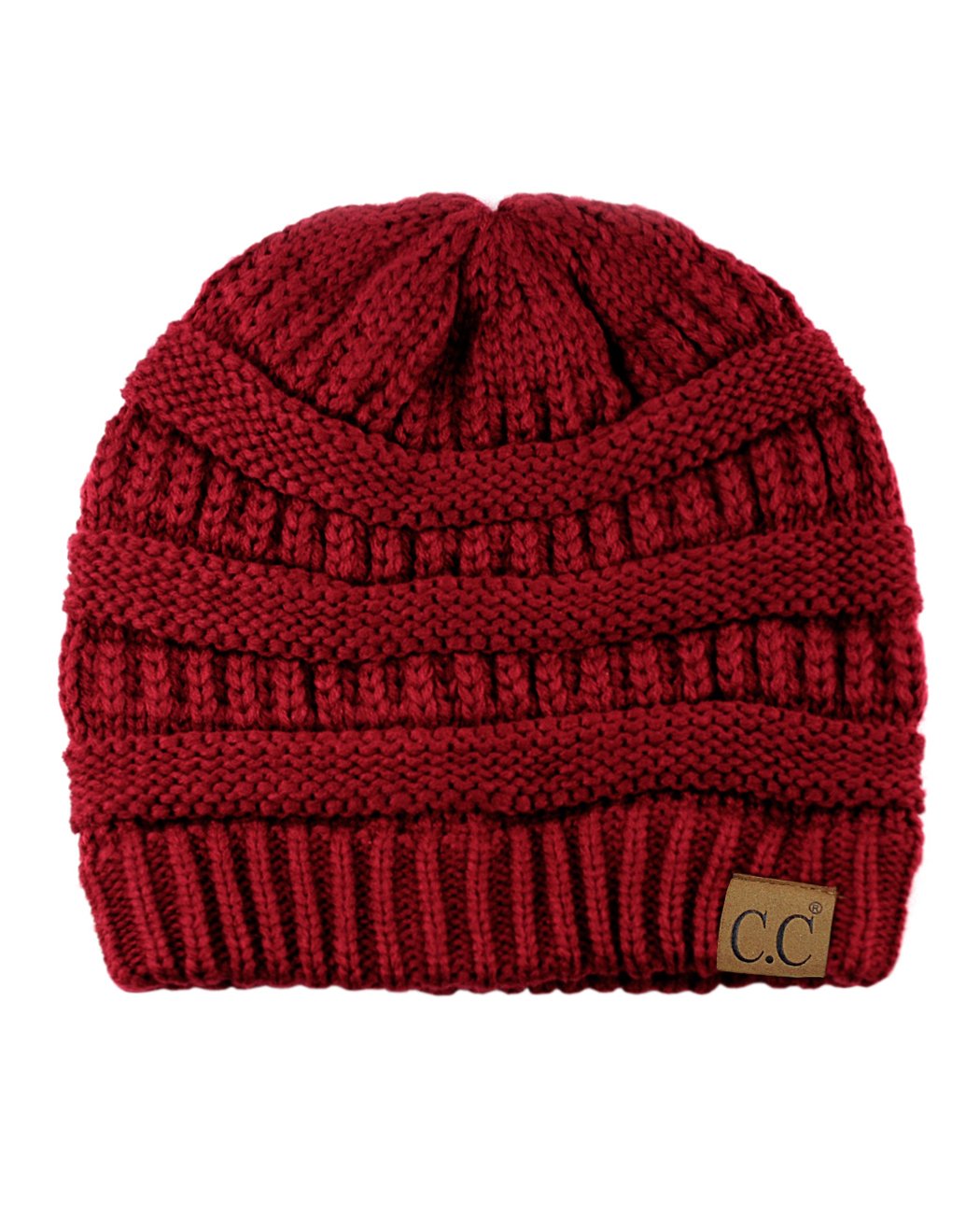 C.C Trendy Warm Chunky Soft Stretch Cable Knit Beanie Skully, Burgundy
