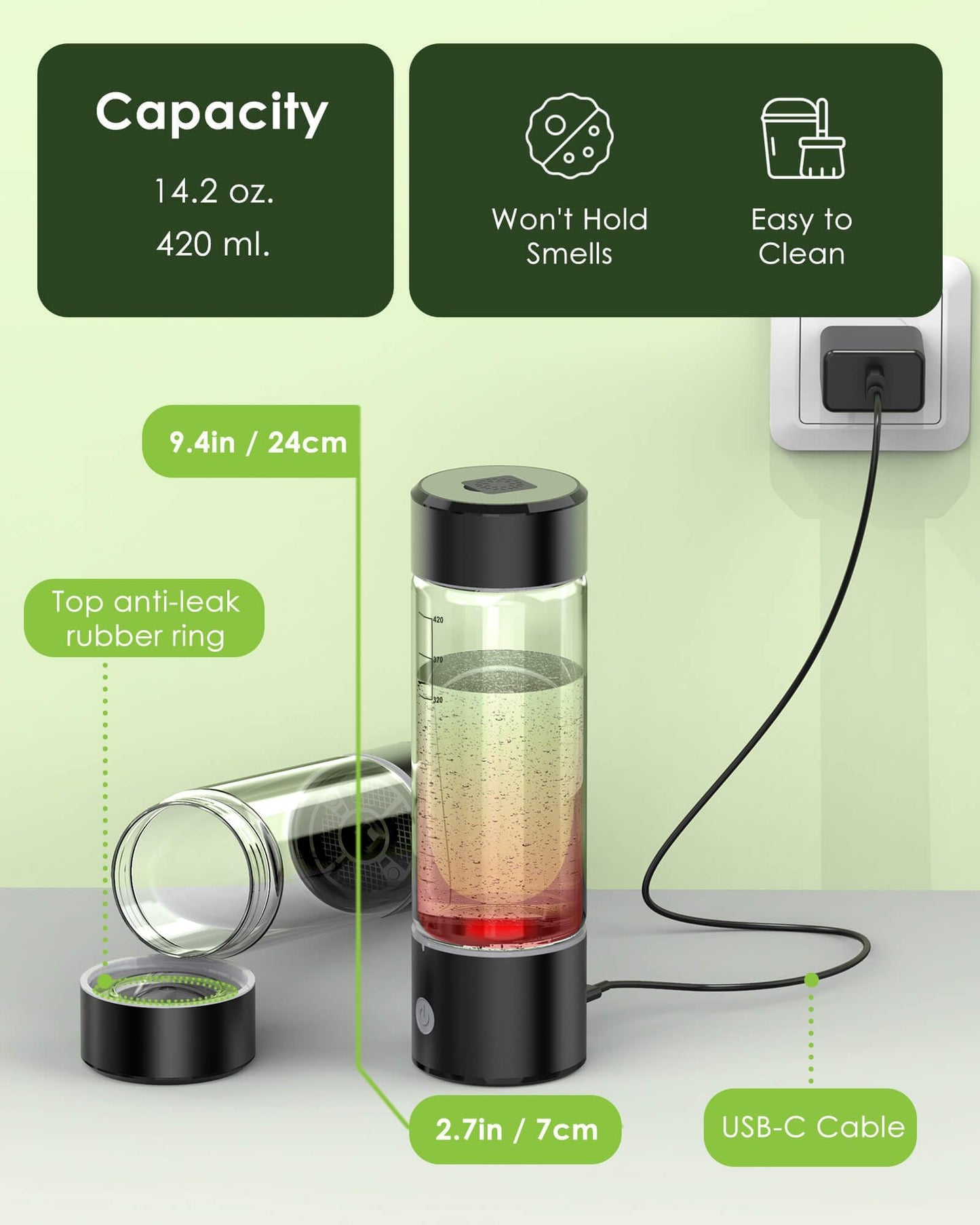 MOVOCA Upgrade Hydrogen Water Bottle, 3Min 2200PPB Rapid Hydrogen Water Generator -SPE PEM Tech, 14OZ Portable Hydro Water Machine, Health Care Gifts for Husband, Wife, Family, Friends, Travel