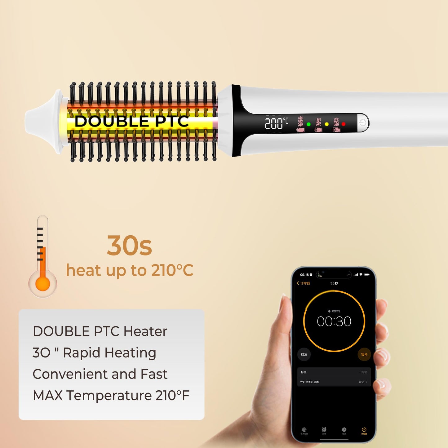 Cordless Curling Brush,4000 mAh USB Cordless Hair Curler with 3 Temp Setting Mini Travel Curling Iron Rechargeable, Ceramic Battery Powered Curling Iron