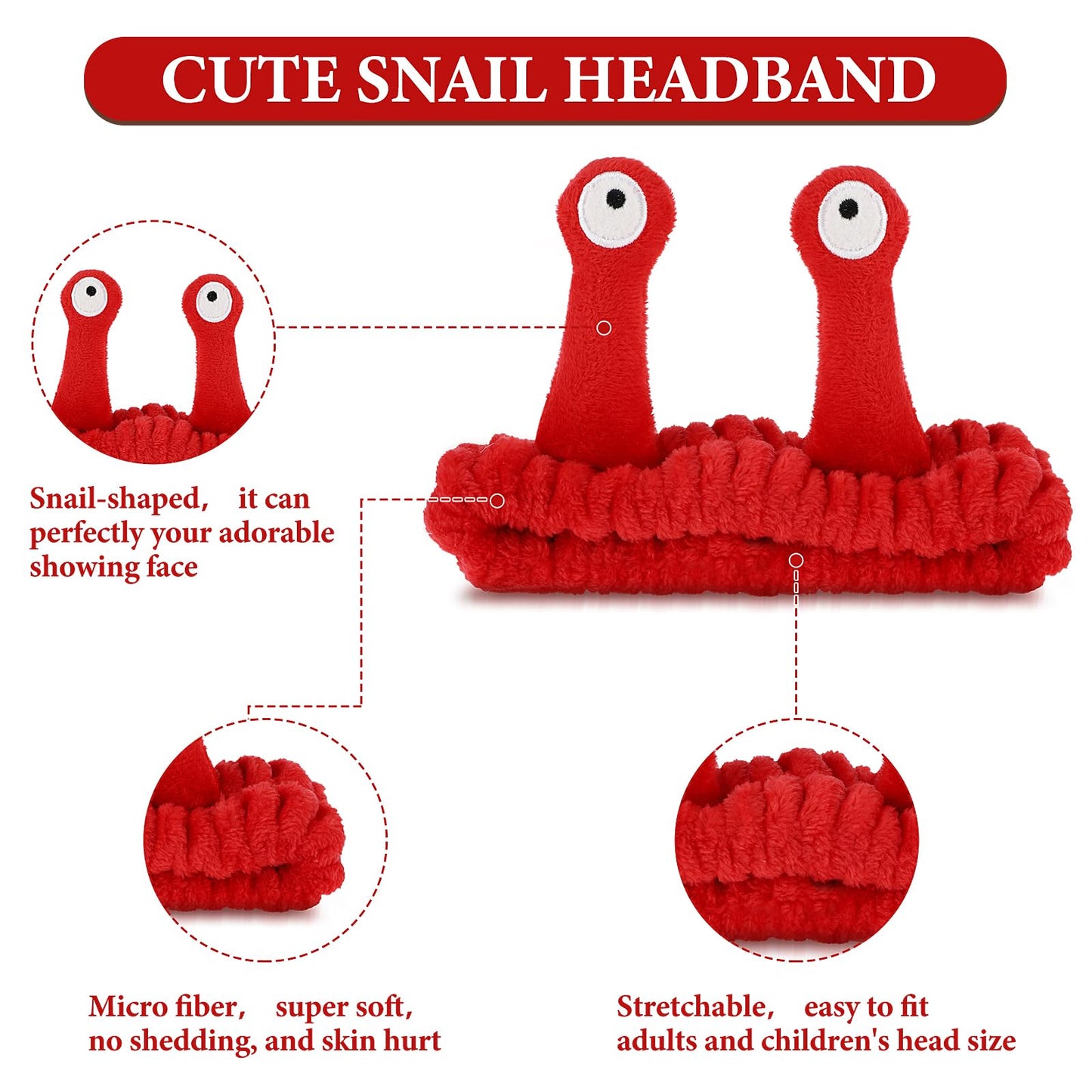Face Wash Headband, Palm and Snail Spa Hair Bands Makeup Headbands Women Cartoon Cute Coral Fleece Elastic Headband Creative Hair Accessories for Washing Face Shower Sports Beauty Skincare (Red)