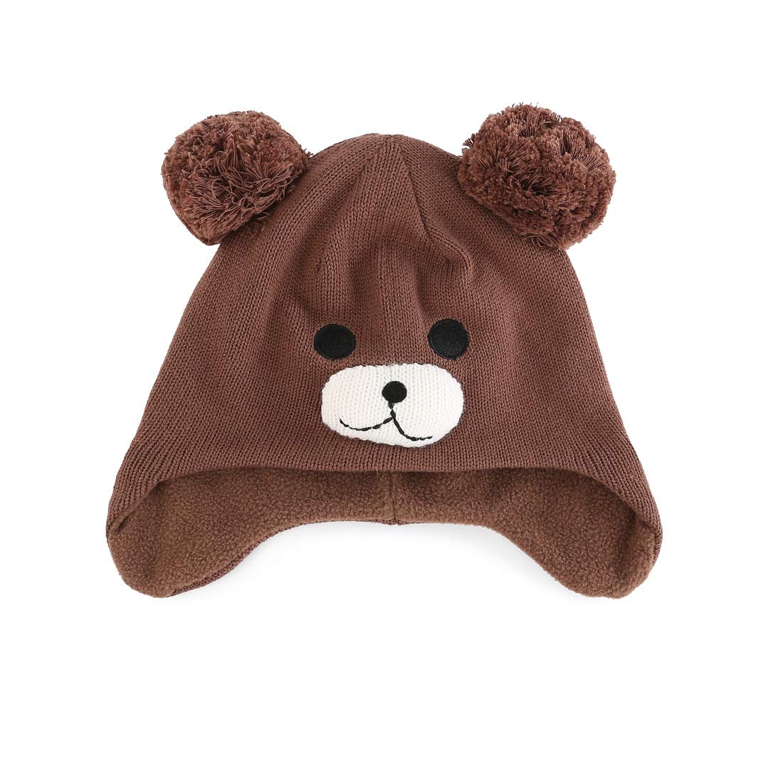 LLmoway Kids Beanie Hat Toddler Boys Knit Cap Winter Warm Cute Earflap Skull Pom Pom Hat Brown, 2-ply