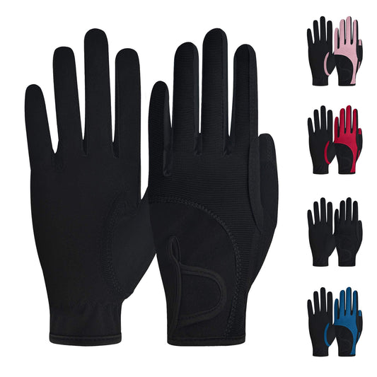 ChinFun Kids Horse Riding Gloves, Children Equestrian Gloves Premium Color-Contrasted, Summer Winter Boys Girls Youth Biking Skiing Gardening Black Size M 8-10