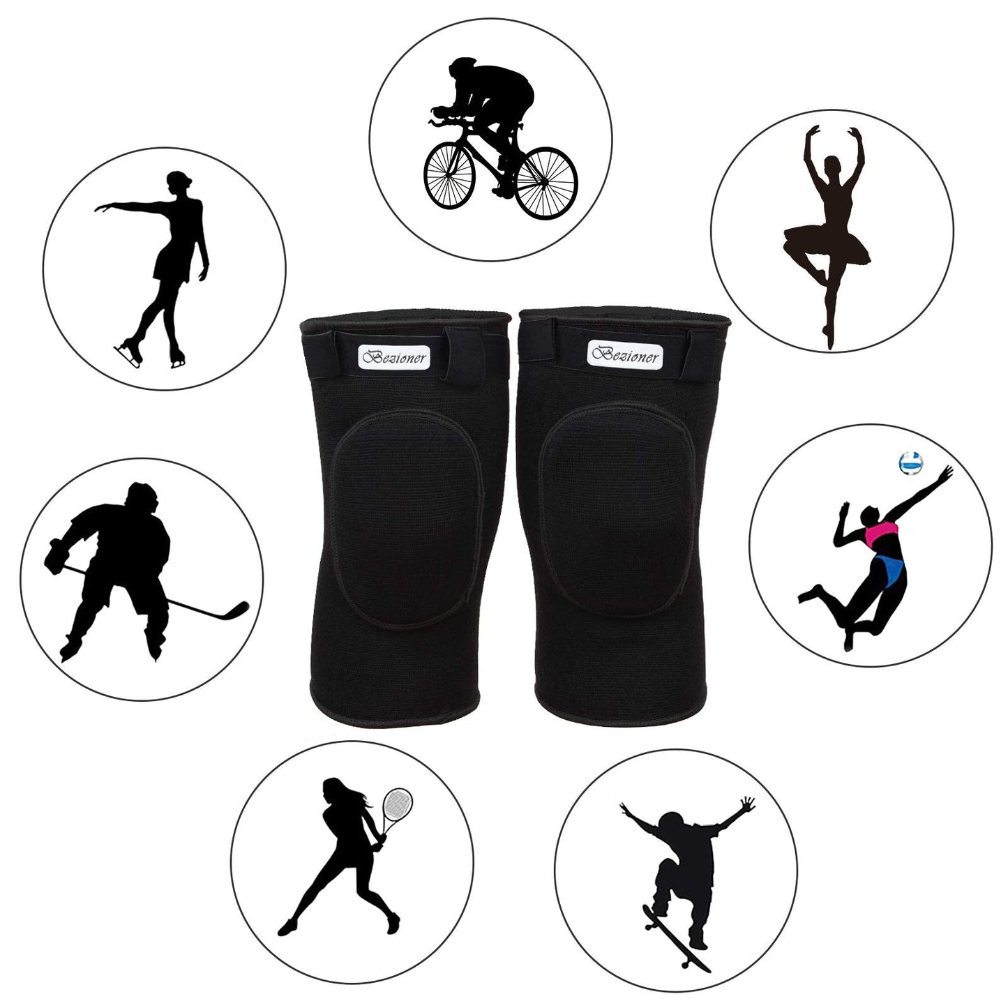 Bezioner Knee Pads Volleyball,Thick Sponge Anti-Slip,Dance Knee Pads for Women Yoga Basketball Football Youth Girls Black L