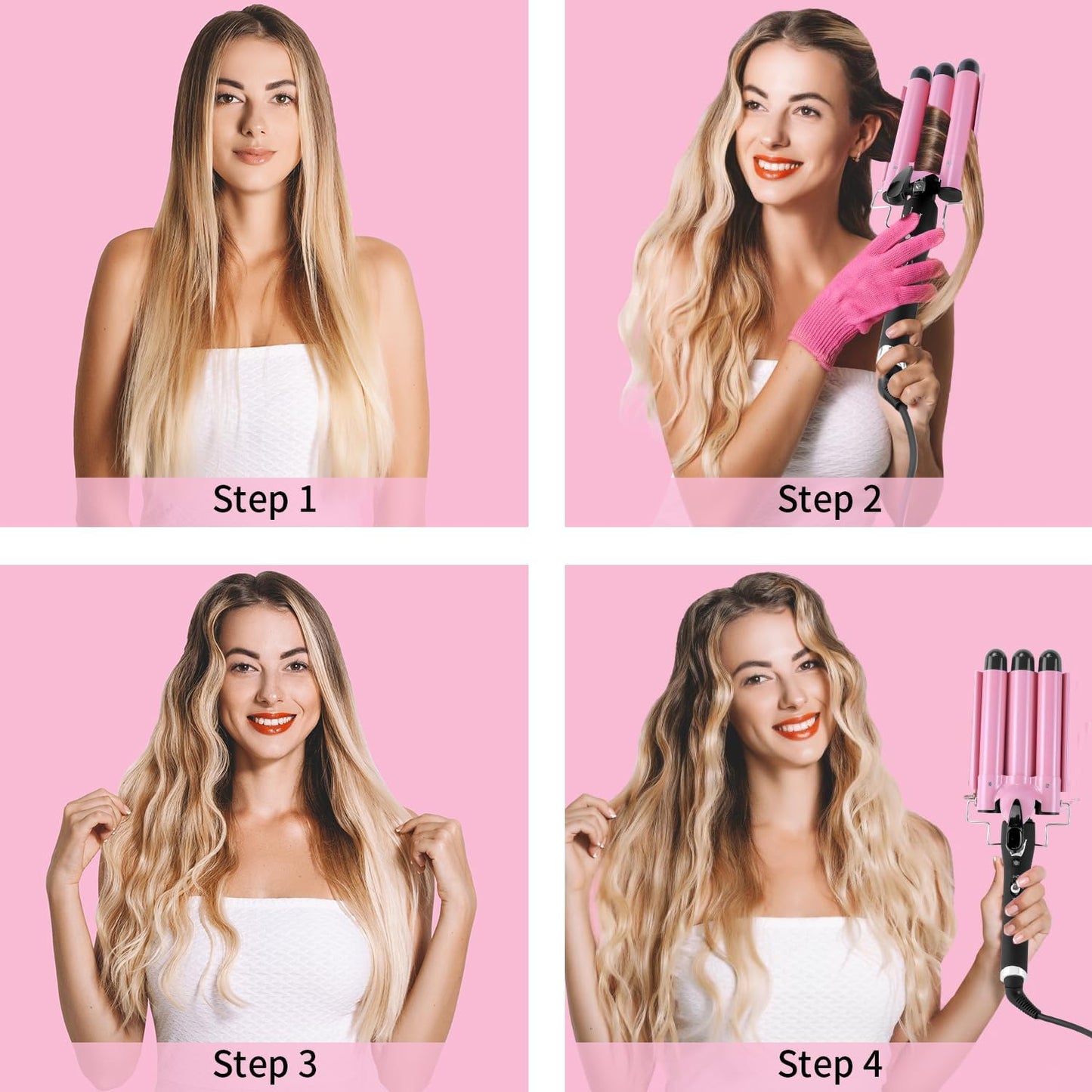 3 Barrel Curling Iron Hair Crimper: Aleath Dual Voltage Adjustable Temperature Three Barrels Hair Waver - Ceramic 1 inch Curler Wand