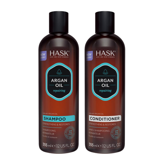 HASK ARGAN OIL Repairing Shampoo + Conditioner Set for All Hair Types, Color Safe, Gluten-Free, Sulfate-Free, Paraben-Free, Cruelty-Free - 1 Shampoo and 1 Conditioner