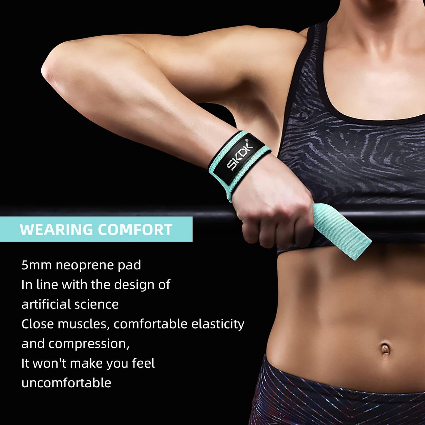 SKDK Cotton Hard Pull Wrist Lifting Straps Grips Band-Deadlift Straps with Neoprene Cushioned Wrist Padded and Anti-Skid Silicone - for Weightlifting, Bodybuilding, Xfit, Strength Training