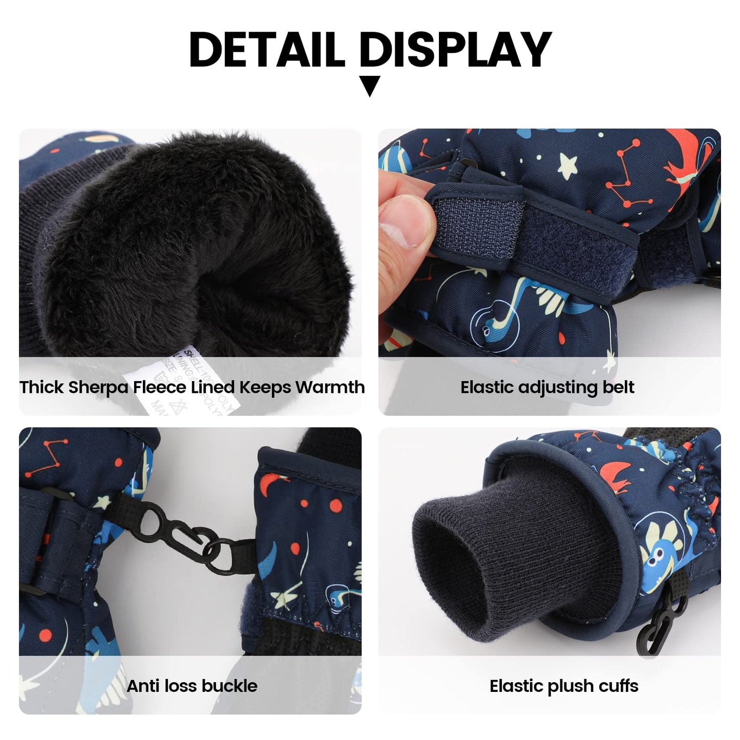 QKURT Kids Ski Gloves, Waterproof Winter Warm Snow Gloves for Boys Girls, Snowboard Gloves Ski Skate Mittens with Fleece Lining for Children Age 2-13 Cold Weather Outdoor Sport