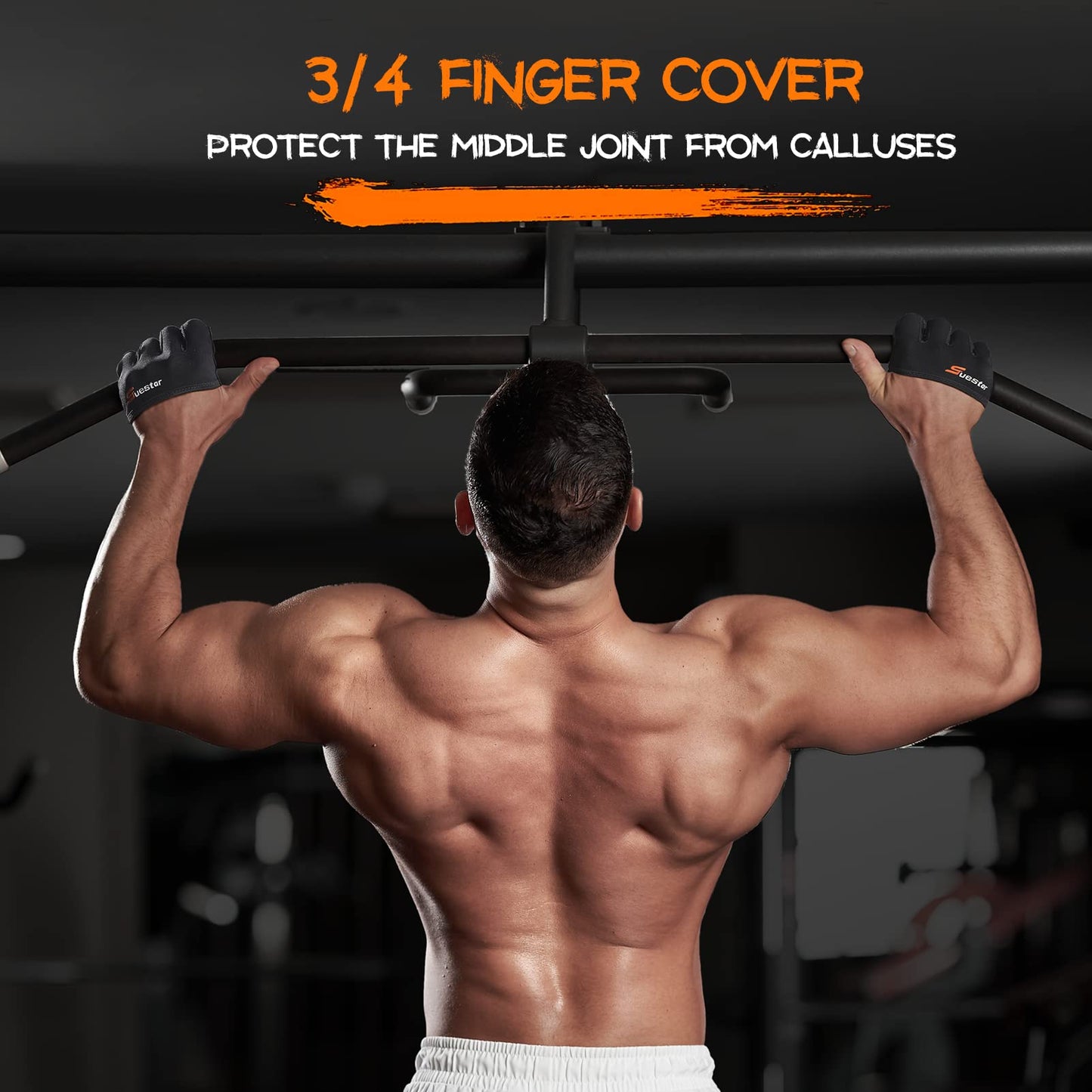 SueStar Partial Weight Lifting Gloves, 3/4 Finger Workout Gloves for Men Women, Full Palm Protection & Silicone Grip Gym Gloves for Weightlifting Exercise Fitness Smartwatch Friendly (Black, X-Small)