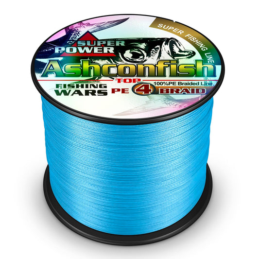 Ashconfish Braided Fishing Line- 4 Strands Super Strong PE Fishing Wire Heavy Tensile for Saltwater & Freshwater Fishing -Abrasion Resistant - Zero Stretch- 100M/109Yds 6LB Blue