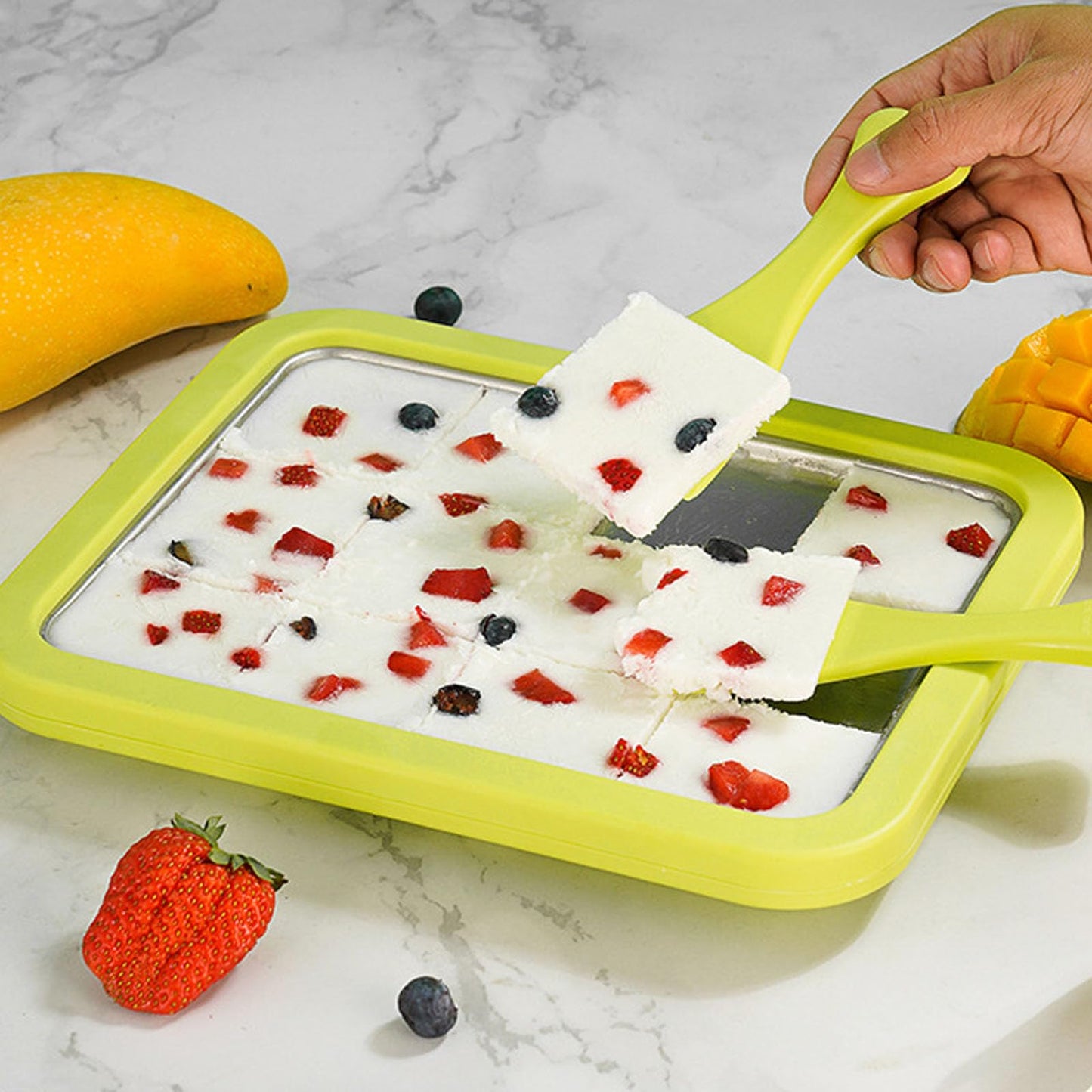 Ice Maker,Ice Cream Makers,Yogurt Countertop Machine,Stainless Steel Homemade DIY Instant Freeze Dried Cream Roll Pot with 2 Scrapers,Frozen Fruit Chocolate Strawberries Yogurt Machines