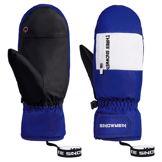 American Trends Ski Mittens for Men Women Waterproof Warm Winter Gloves for Cold Weather Touchscreen Ski Gloves for Women Blue White XL