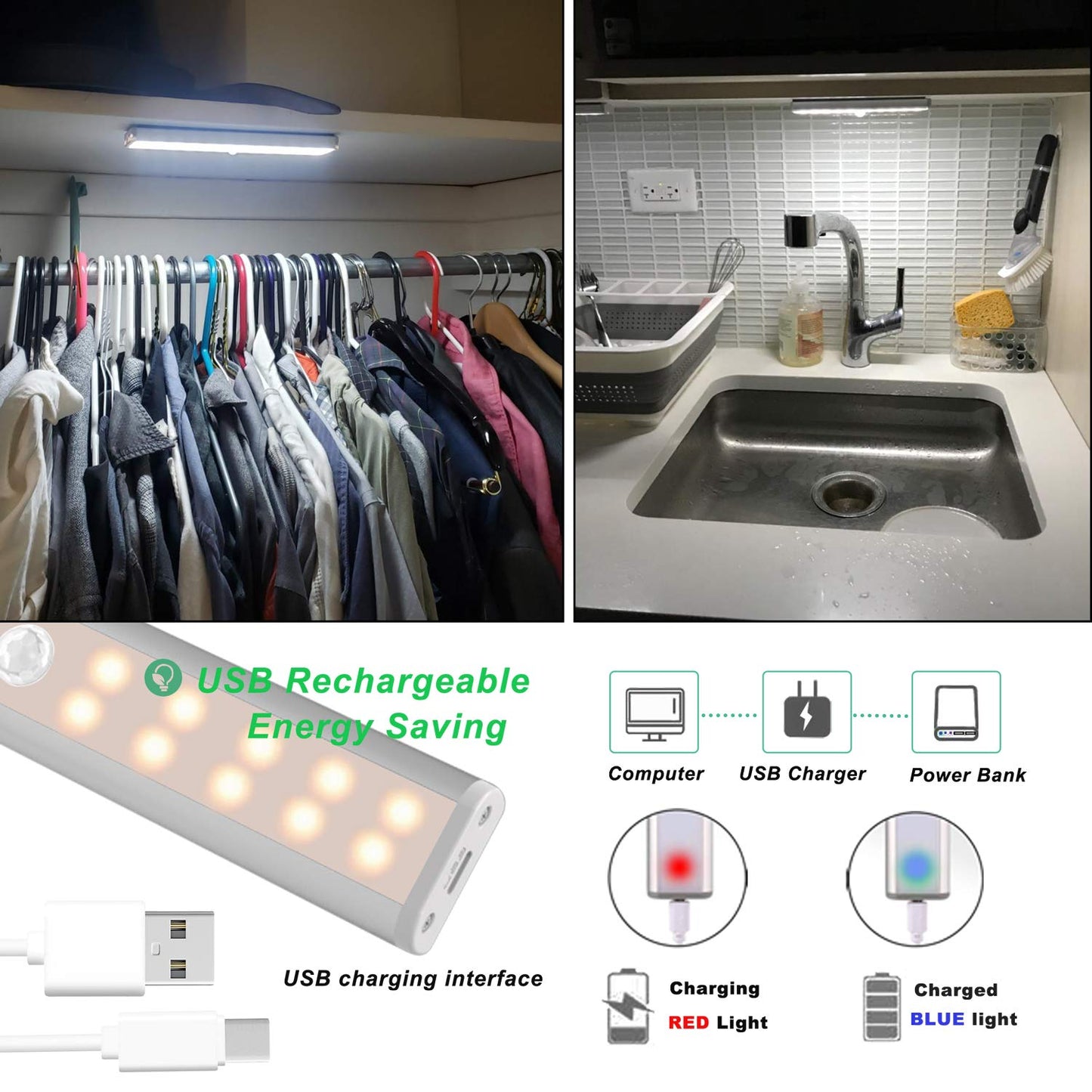 LDOPTO Under Cabinet Lights Wireless 6 Pack, Rechargeable LED Under Cabinet Lighting with Remote Closet Battery Operated Lights Without Wiring Night Light for Kitchen Stairs Wardrobe, 3 Colors