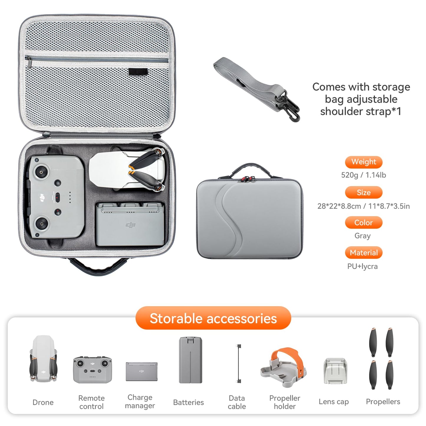 DJI Mini 4K / Mini 2 / Mini 2 SE 5-in-1 Accessories Combo, with Drone Case, Drone Landing Pad, Propeller Holder, RC-N1C Remote Control Lanyard, RC-N1C Remote Control Silicone Cover