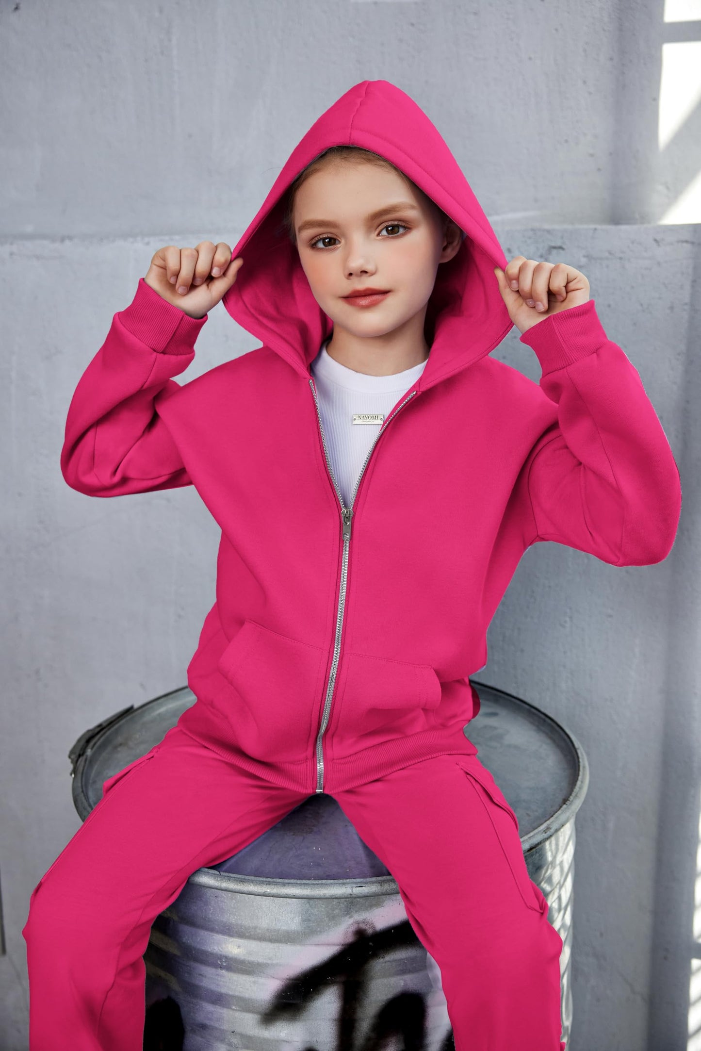 Arshiner Tween Girls Fuzzy Zipper Hoodie Sweatshirt Pink Winter Basic Jacket With Kangaroo Pocket for 12-13 Years