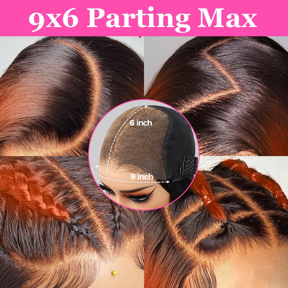 200% Density Wear And Go 9x6 Glueless Wigs Human Hair Pre Plucked Pre Cut For Beginners Ginger Body Wave Lace Front Wigs Human Hair For Black Women HD Lace Closure Colored Glueless Wig(22 INCH)