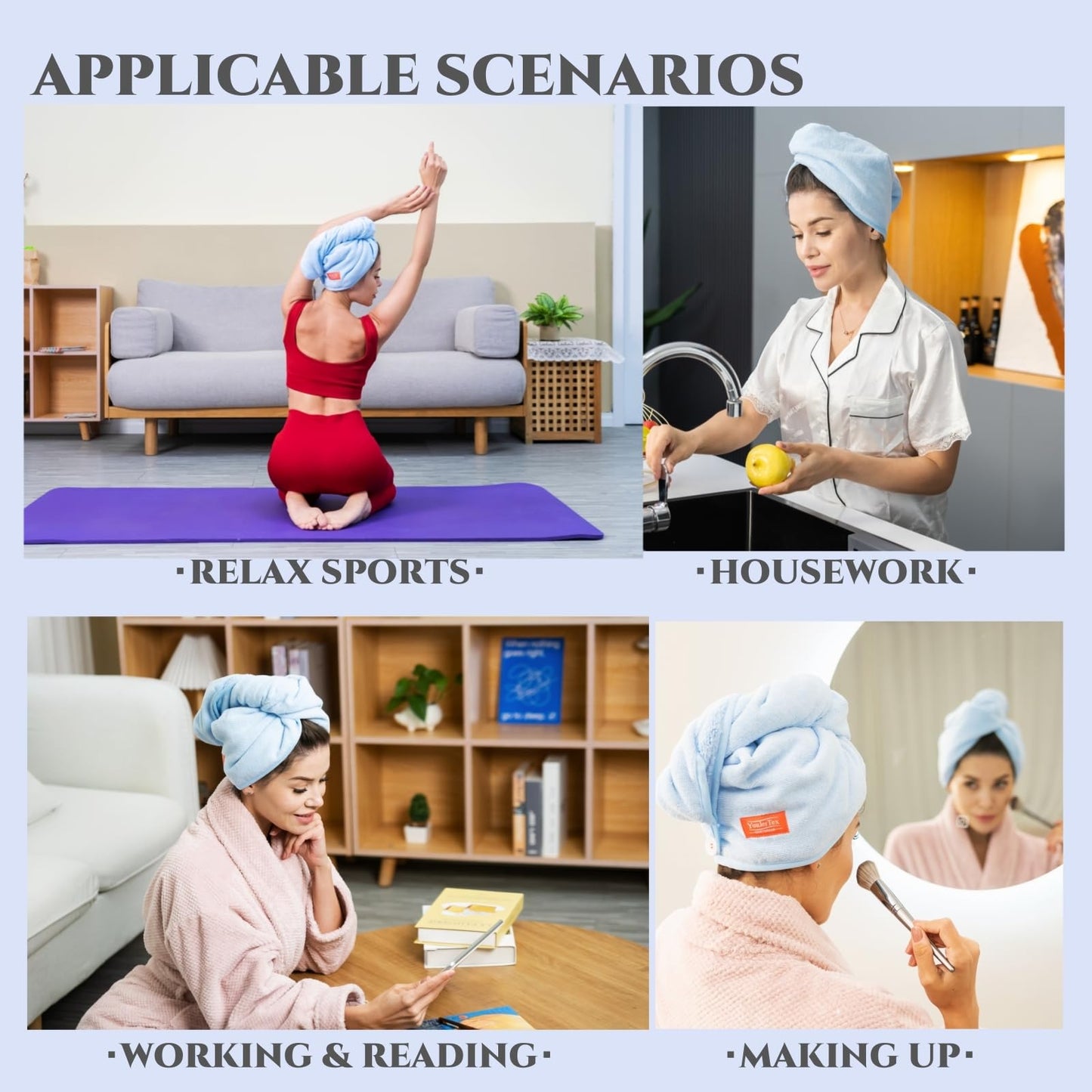 YoulerTex Microfiber Hair Towel Hair Wrap: 2 Pack 10X26 Hair Dryer Towels for Women Absorbent Turban Twist Drying Shower Cap Curly Hair Products for Hair Care Hair Accessories (13 Blue)