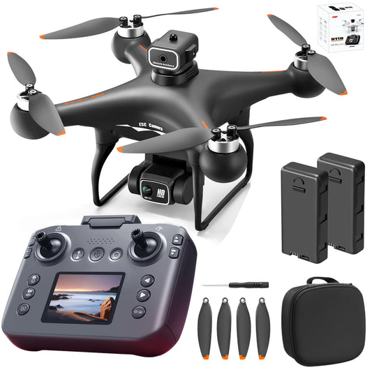 S116 GPS Drone with Screen Controller, Two-batteries, Brushless Motor, Altitude Hold, One Key Take Off/Landing, with Black Outdoor Carrying Case (Black - 2 batteries)