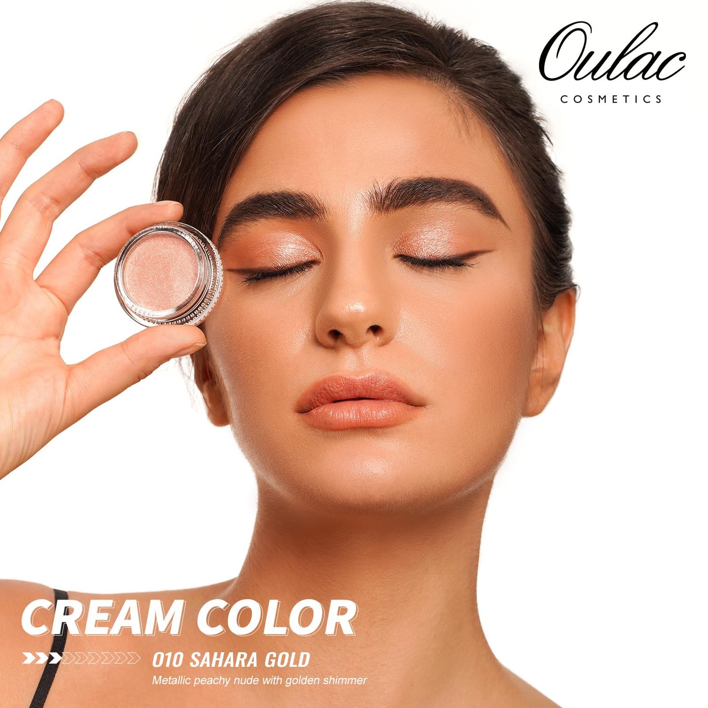 Oulac Nude Gold Cream Eyeshadow also for Highlighter Highly Pigmented Eye Shadow Waterproof&Long Lasting with Moisturizing Formula Blendable Shimmer Eye Make-up,Vegan & Cruelty-Free, 6g O10