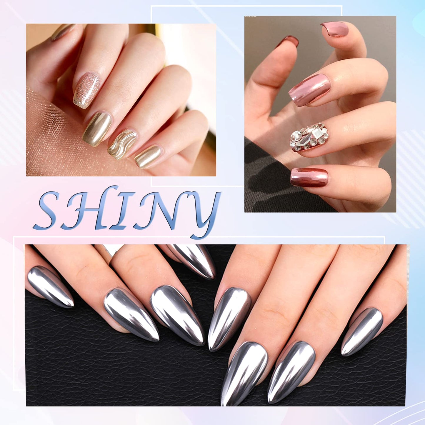 Laza Chrome Nail Powder Mirror Effect Metallic Dust Holographic Glitter Glazed Manicure Decoration Reflective Pigment for DIY Gel Polish Nail Art, Resin Craft, Gifts - Pink