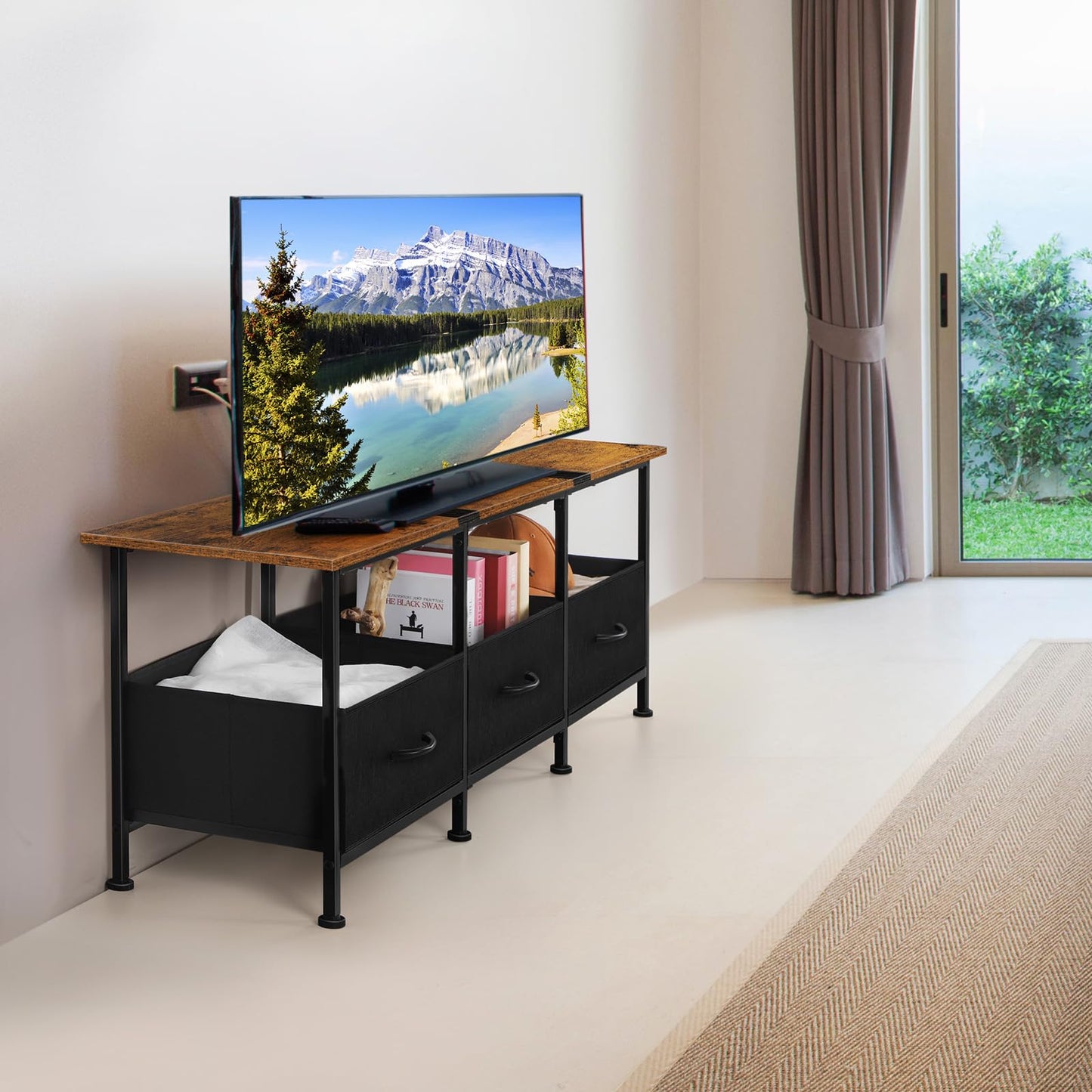 ETELI TV Stands for Living Room Entertainment Center with Fabric Dressers 50/55/60 inch Television Stands Tables TV Cabinet Console Table with Storage for Bedroom
