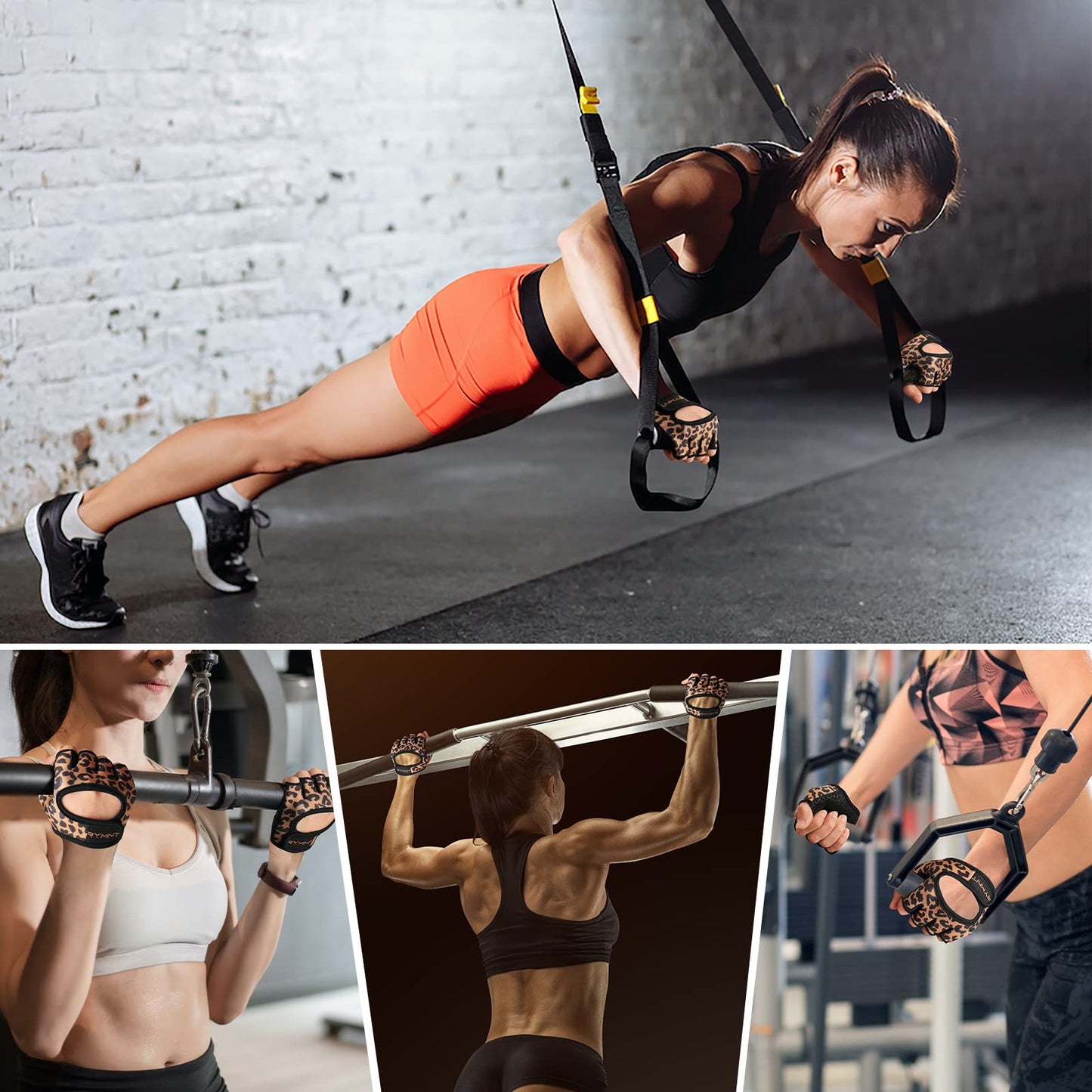 RYMNT Minimal Weight Lifting Gloves,Short Micro Workout Gloves Grip Pads with Full Palm Protection & Extra Grip for Men Women Weightlifting,Gym,Exercise Training.Leopard-Small