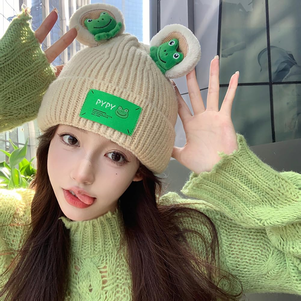 Knit Frog Hat Winter Hats Warm Winter Hats for Women Cute Animal Skull Hat Cap Slouchy Beanie Cap Beanies Women 2023 Green