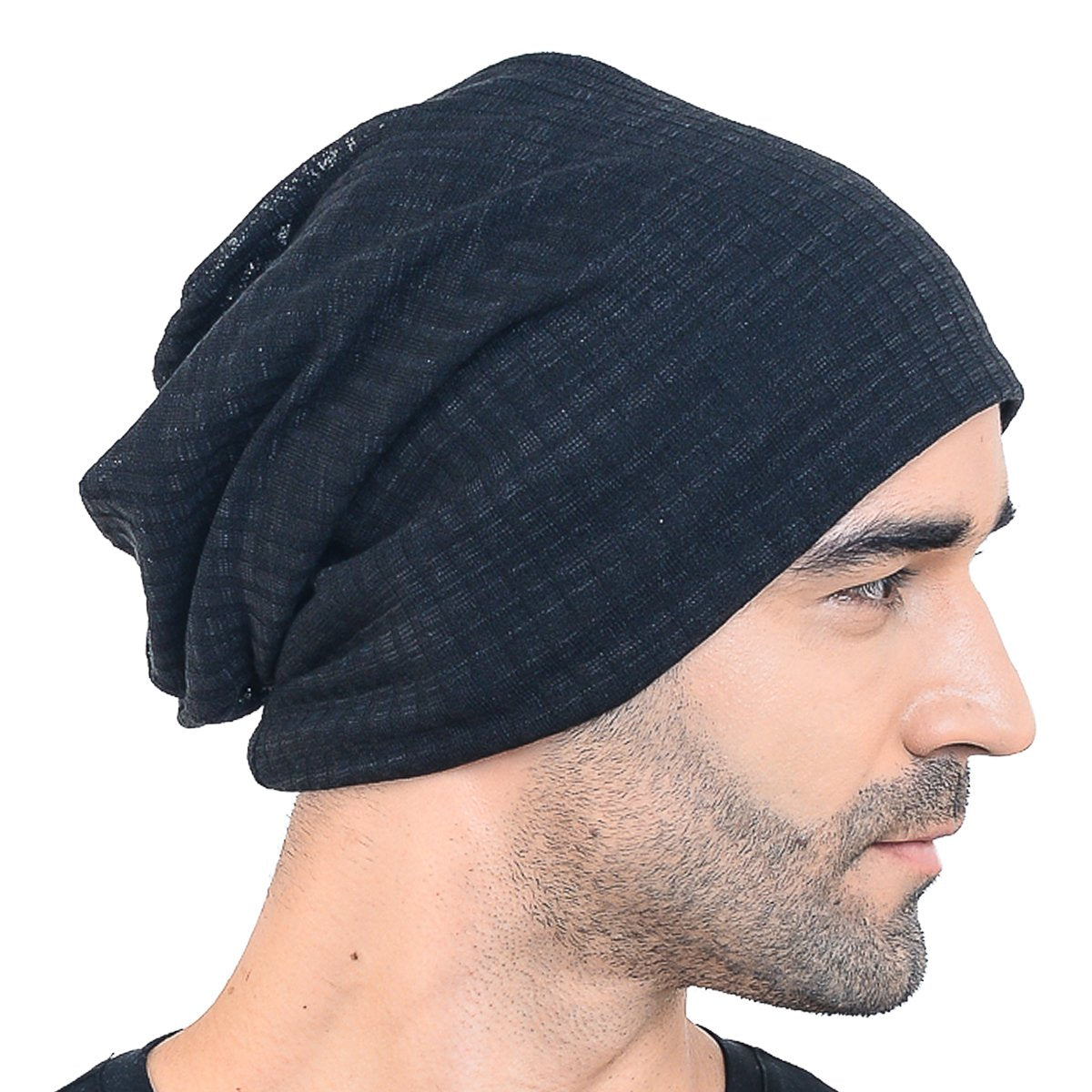 Men Slouch Hollow Beanie Thin Summer Cap Skullcap B018h (Black)