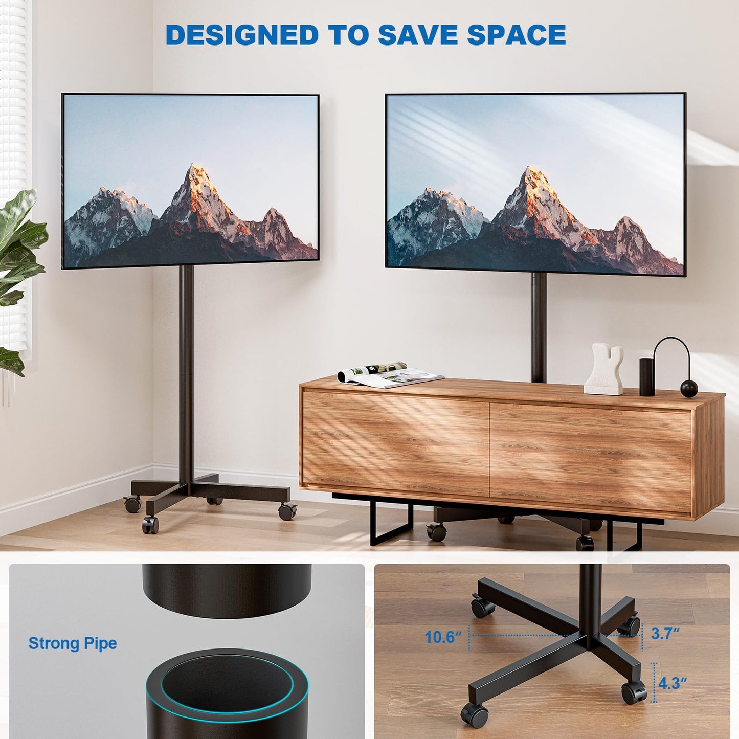 HOLMAXD Mobile TV Cart Rolling TV Stand for 23-65 Inch LCD LED OLED 4K Smart TVs up to 110lbs, Height Adjustable Portable AV Cart with Wheels and Tilt Mount, Outdoor TV Stand Mount, Max VESA 400x400mm