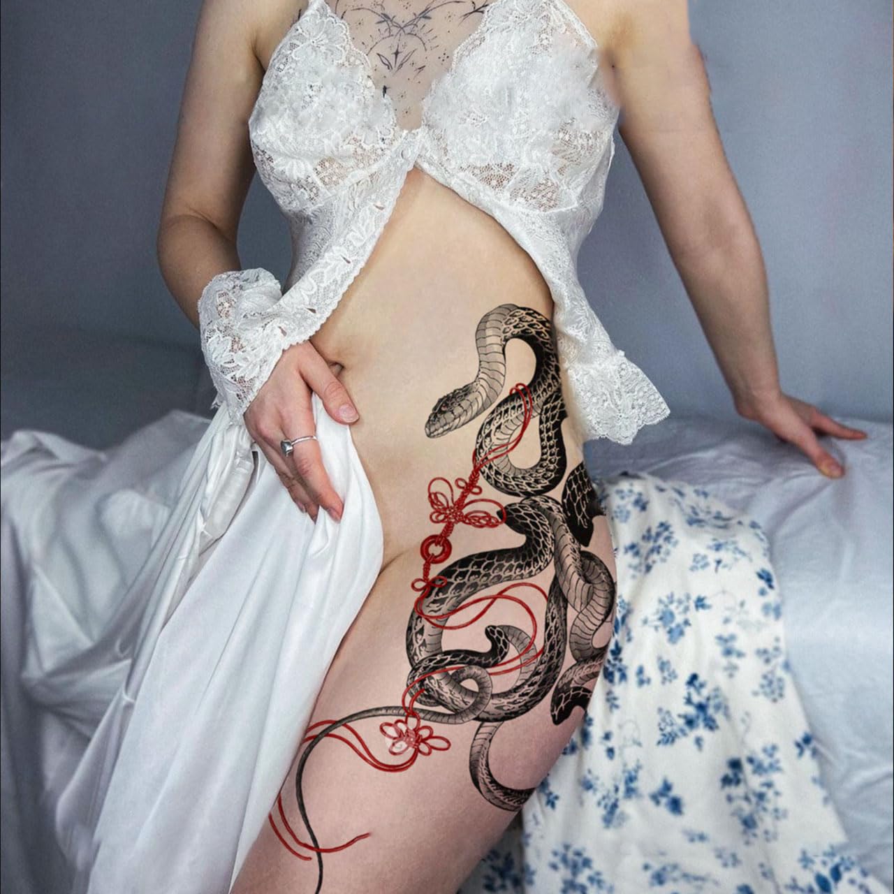 Large Temporary Tattoos Women Temporary Neck Tattoos Temporary Realistic Flower Chest Tattoo for Adults (TS08)