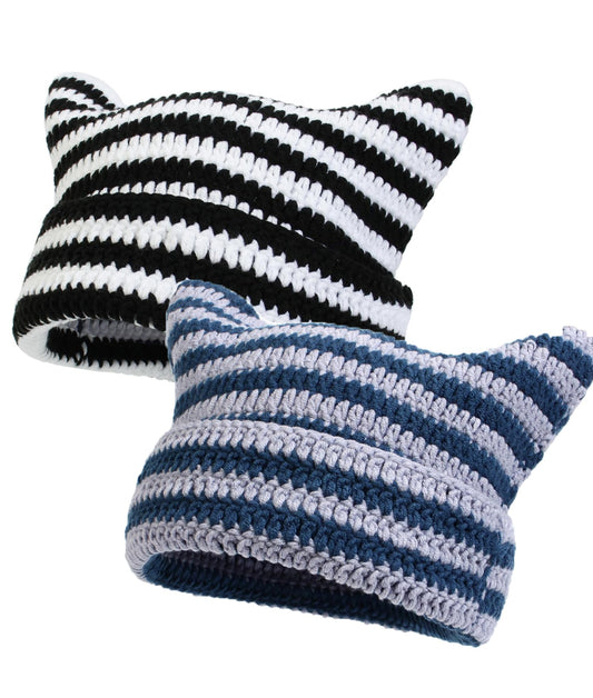 HANERDUN Crochet Hats for Women Knit Cat Ear Beanies Women Fox Hat Grunge Accessories Slouchy Beanies for Women