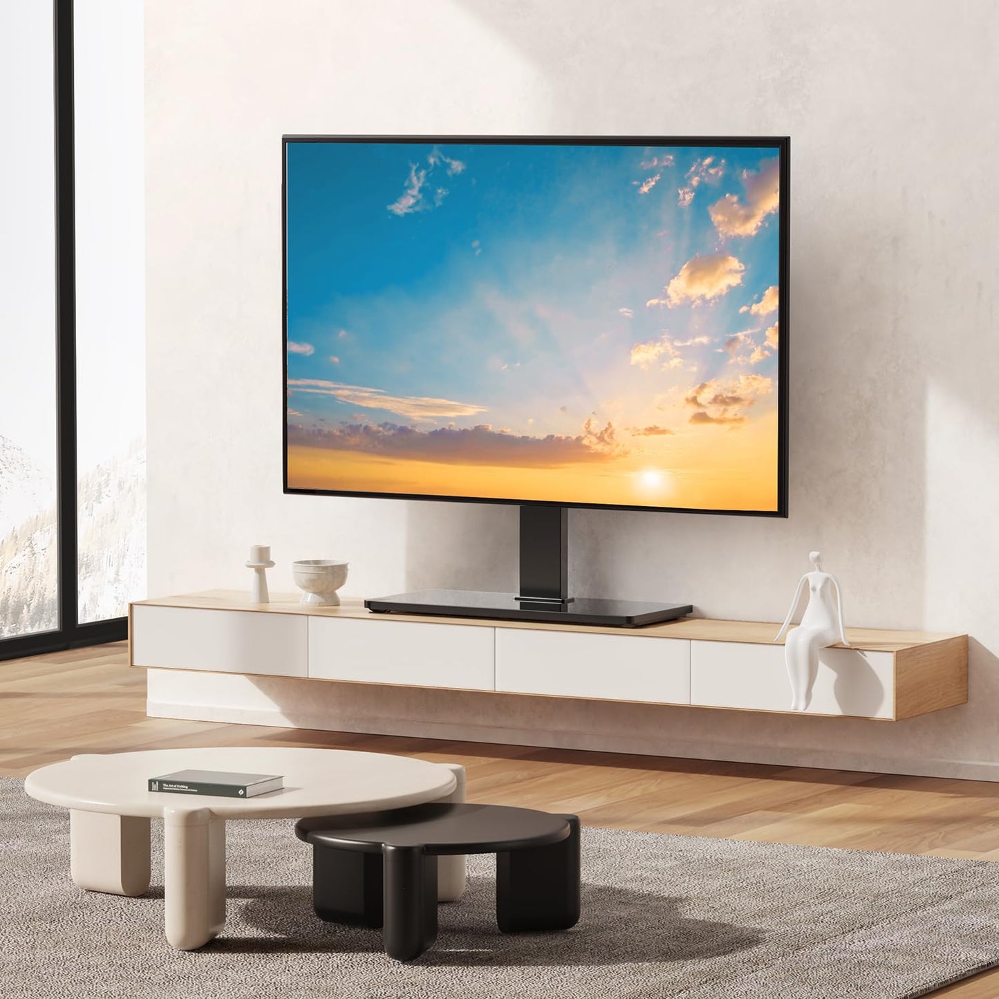 PERLESMITH Universal Swivel TV Stand Base, Table Top TV Stand for 37-75 inch LCD LED TVs, Height Adjustable TV Mount Stand with Tempered Glass Base, VESA 600x400mm, Holds up to 99lbs, PSTVS13