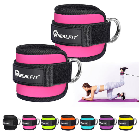 NEALFIT Ankle Strap for Cable Machine, Gym Ankle Cuff for Kickbacks, Leg Extensions, Glute Workouts, Booty Hip Abductors Exercise for Women and Men (Pair, Pink)