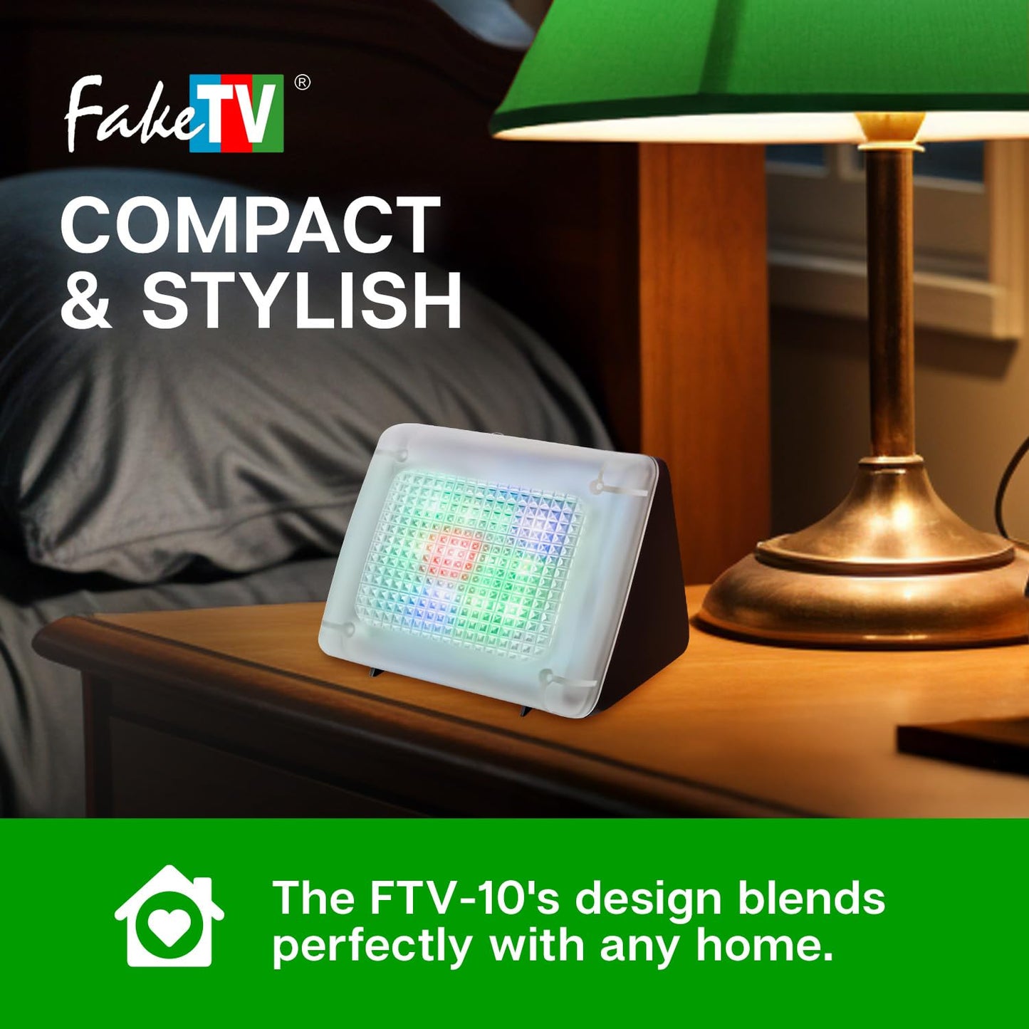 FakeTV - FTV-10 Charcoal Design Burglar Deterrent – Simulated TV Light with Frosted Lens – Energy-Efficient LED Dummy Home Security Technology – Prime Quality House & Valuables Protection Equipment