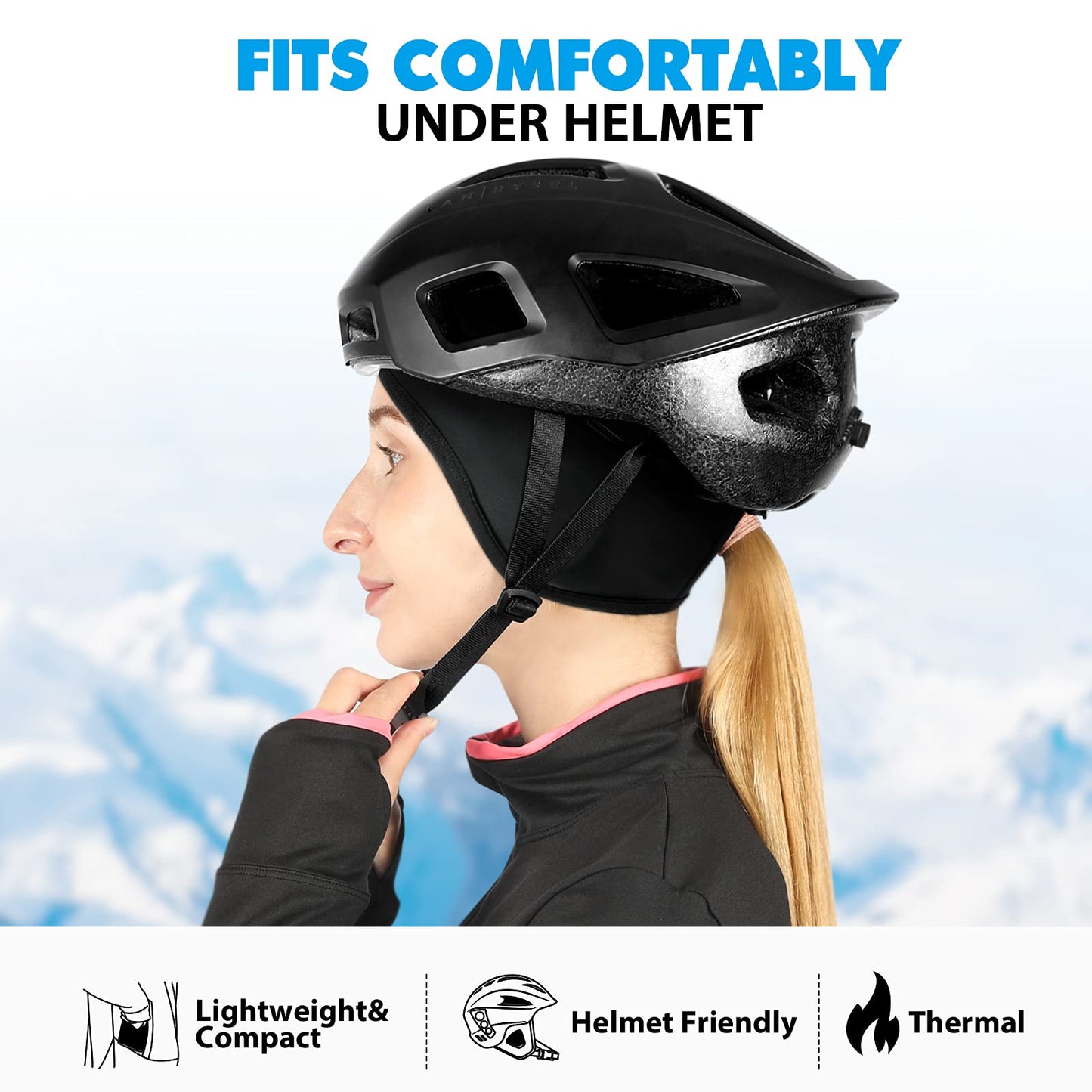 Hikenture Womens Skull Cap with Ponytail Hole, Winter Running Beanie Hat Cold Weather Thermal Cycling Cap Helmet Liner with Fleece for Skiing,Motorcycle,Hiking,Camping(Black)