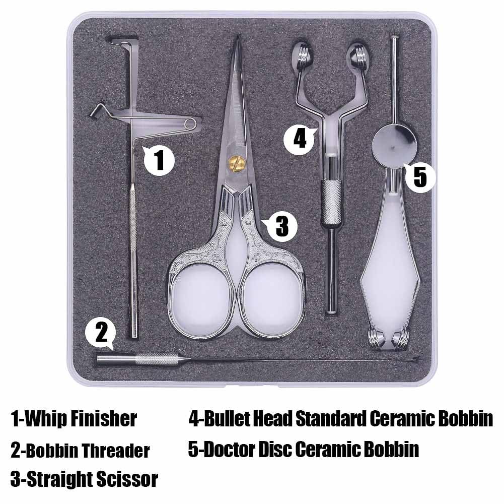 XFISHMAN Fly-Tying-Kits-for-Beginners-with- with Bobbin Threader Scissors Whip Finisher 5 in 1 Starter Tying Flies Set