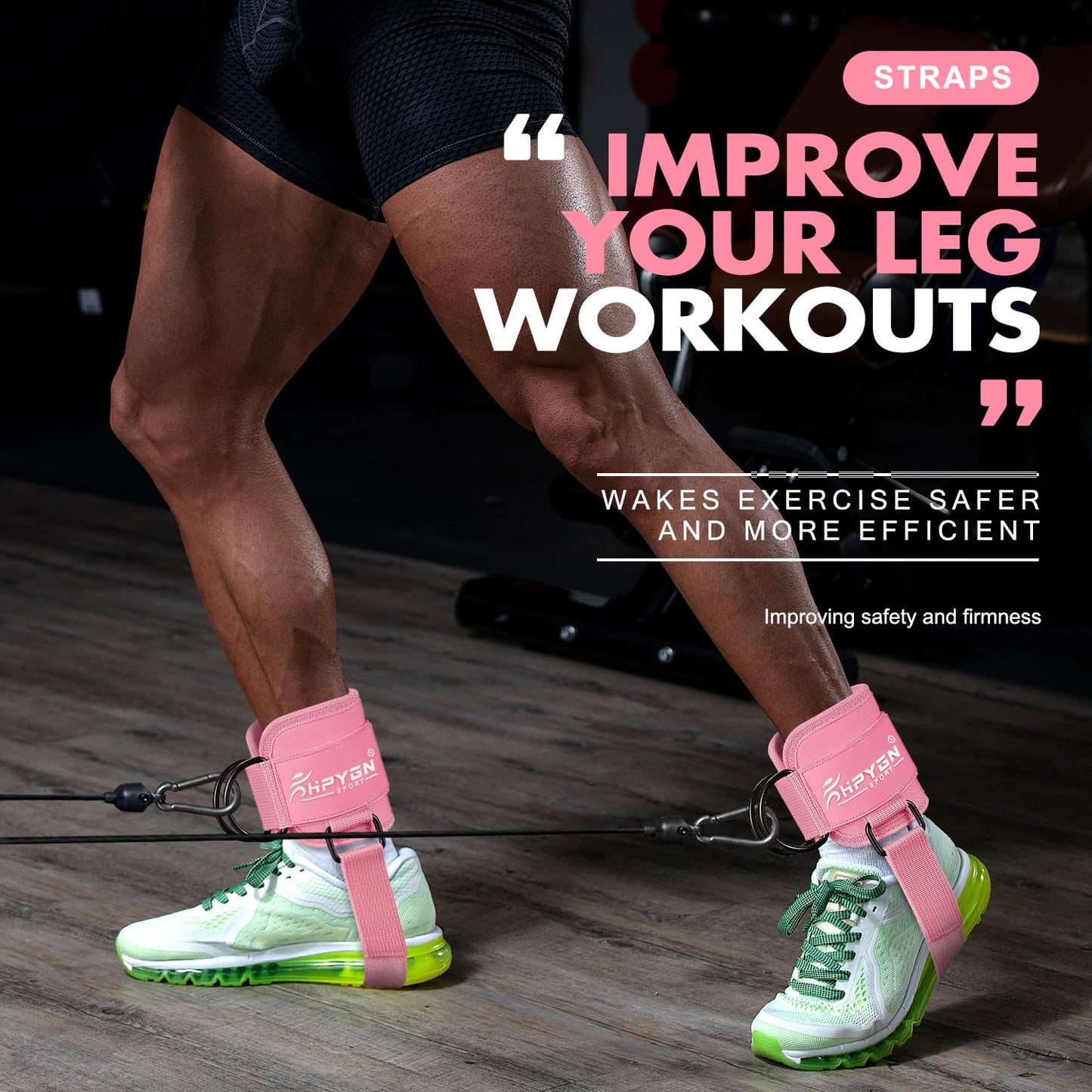 HPYGN Ankle Strap for Cable Machine, Gym Ankle Straps for Working Out, Adjustable Ankle Cuff Kickback Strap, Cable Machine Attachments for Women Glute Leg Extensions, Leg Straps with Neoprene Padding