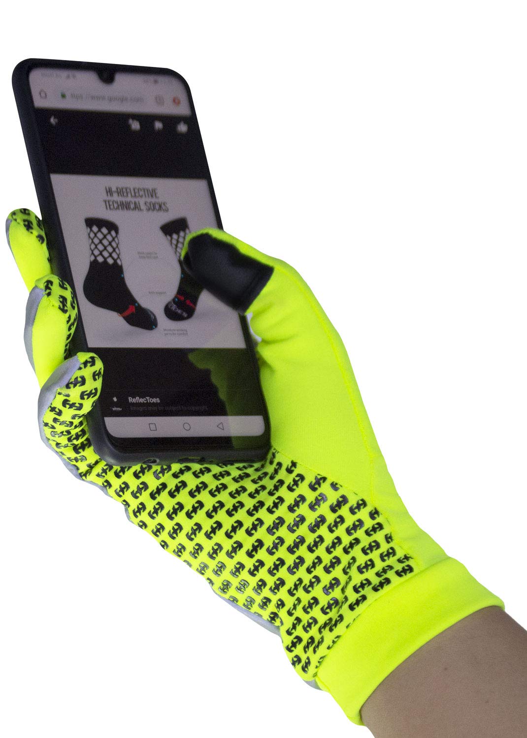 ReflecToes Reflective Running Gloves - Touchscreen - Lightweight Hi Vis Winter Running Gear for Cold Weather Jogging At Night (M)