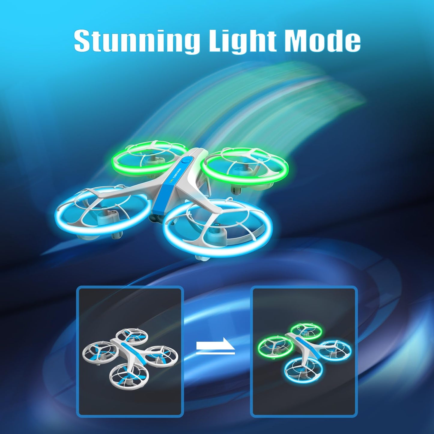 4DRC Drone for Kids and Beginners,Easy Remote Control Drone with Propeller Full Protect,Altitude Hold and Headless Mode,Blue&Green Light,2 Batteries,Toy Gift for Boys and Girls,