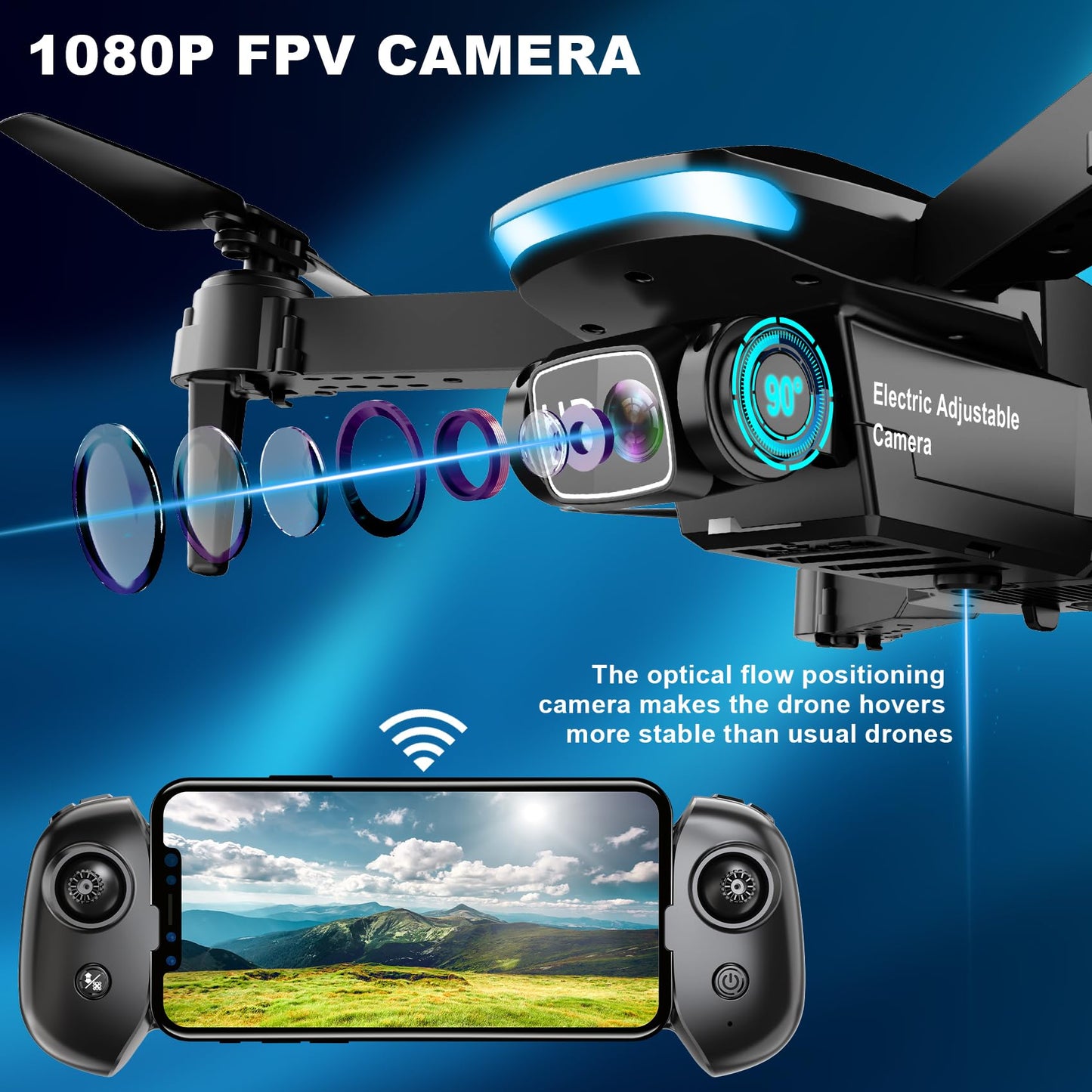 Oddire Mini Drone with Camera - 1080P Foldable Drone with Stable Hover, Gravity Control, Trajectory Flight,One Key Take Off/Land, 3D Flip, Drones for Adults with 2 Batteries, Carrying Case, Propellers