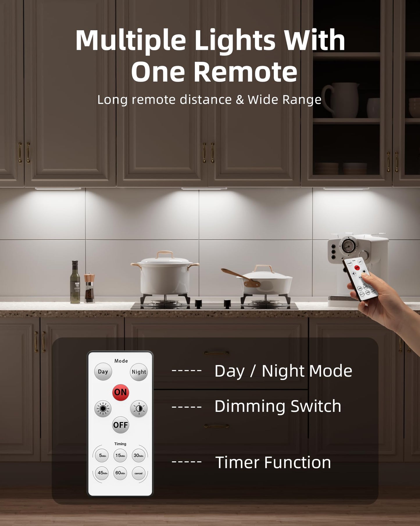 EZVALO Under Cabinet Lights, LED Closet Lights Wireless USB Charging, Motion Sensor Lighting Indoor 5700K Dimmable with Remote Control (White) 5 Pack