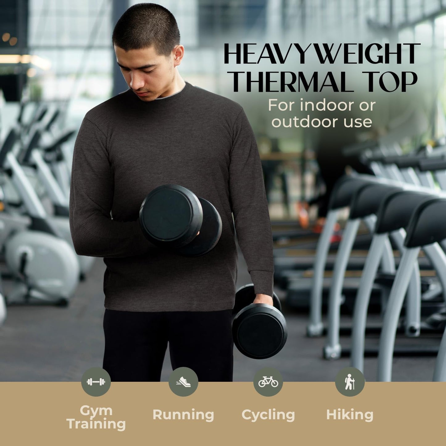 JMR Men's Thermal Shirt Heavy Weight Long Sleeve Waffle Crew Neck Top Underwear, Colors, Sizes (Charcoal, Large)