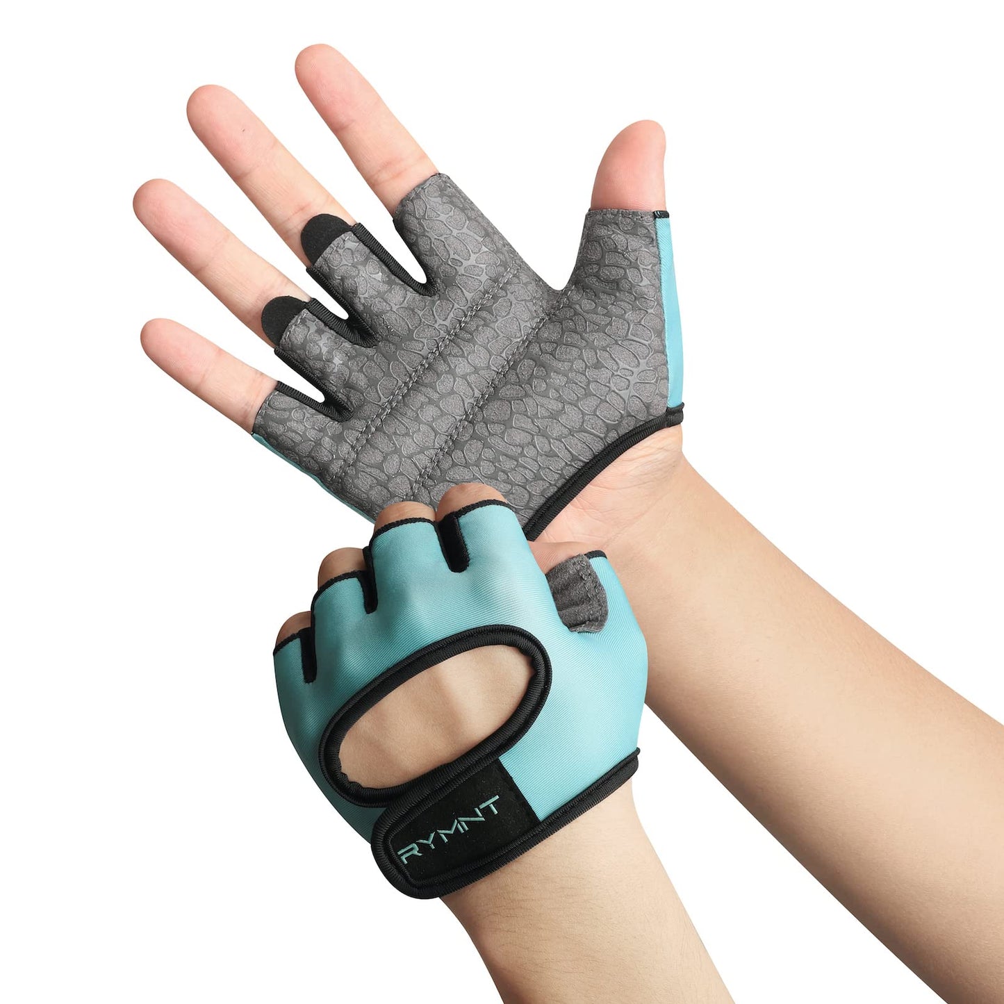 RYMNT Minimal Weight Lifting Gloves,Short Micro Workout Gloves Grip Pads with Full Palm Protection & Extra Grip for Men Women Weightlifting,Gym,Exercise Training.Aqua-Small